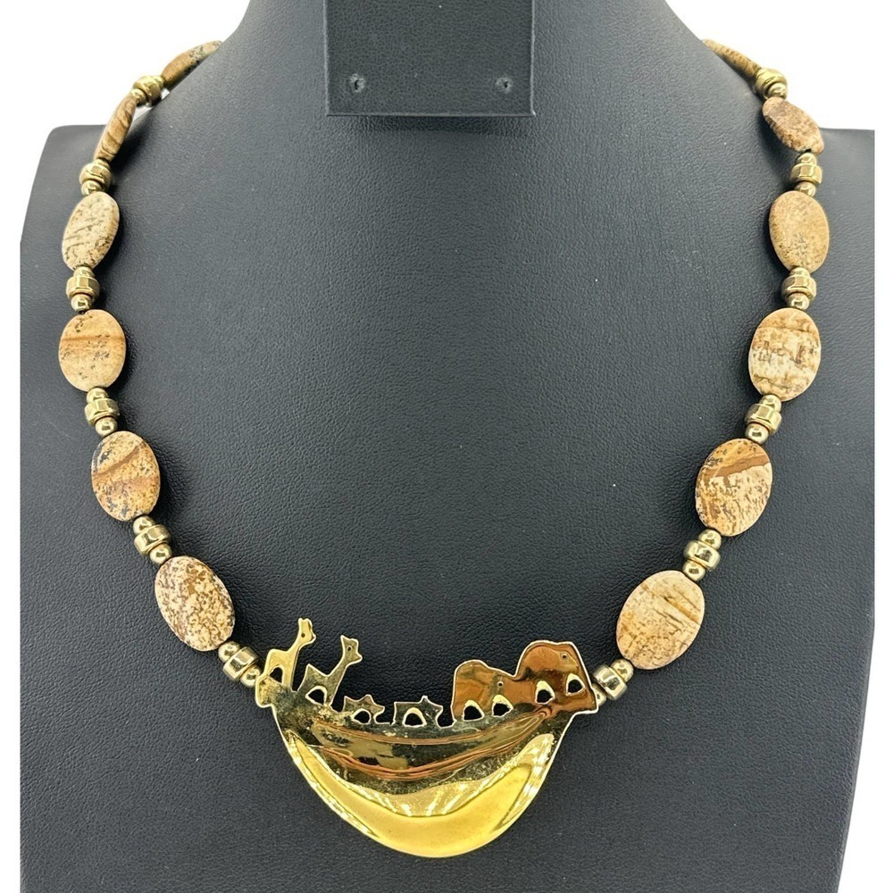 Semi-Precious Gem Beaded Noah’s Ark Link Pendant 12k Gold Filled Necklace 18”